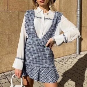 ZARA Tweed Pinafore Overall Dress Bloggers Favorite SZ XS